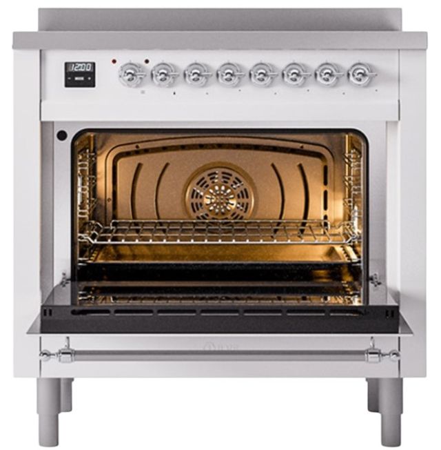 Ilve® Nostalgie II Noblesse 36'' White Pro Style Induction Range with Chrome Trim-1