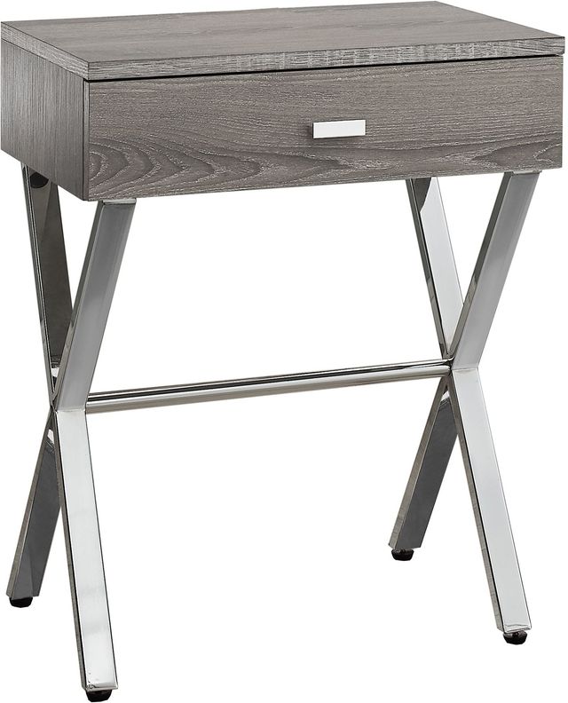 Monarch Specialties Inc. Dark Taupe 24"H Accent Table with Chrome Metal Legs-0