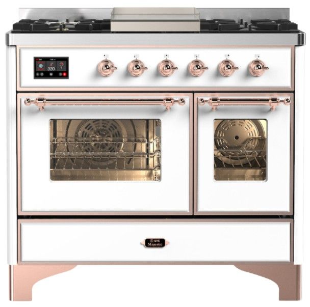 Ilve® Majestic III 40" White Pro Style Dual Fuel Natural Gas Range with Triple Glass Door and Copper Trim-0