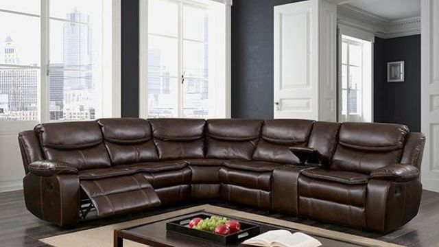 Furniture of America® Gatria 5-Piece Brown Manual Reclining L-Shaped Sectional-1
