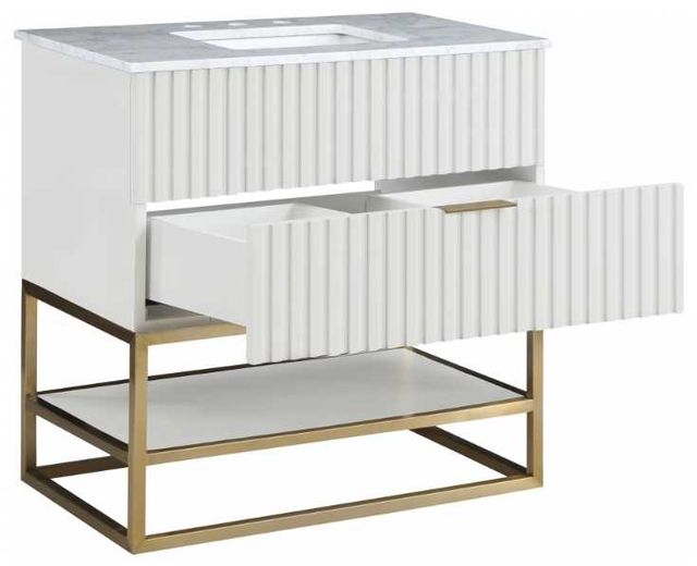 Meridian Furniture Monad Brushed Gold/White 36" Bathroom Vanity-1