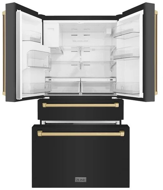 ZLINE Autograph Edition 36" 21.6 Cu. Ft Fingerprint Resistant Black Stainless Steel Counter Depth French Door Refrigerator with Polished Gold Traditional Handles-1