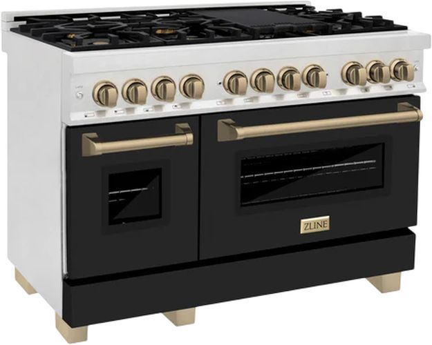 ZLINE Autograph Edition 48" Satin Stainless Steel Pro Style Dual Fuel Range with Black Matte Door-2