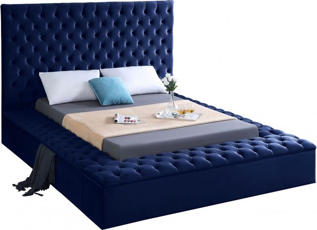 Meridian Furniture Bliss Navy Velvet Queen Bed-1