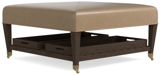 Bassett® Furniture Kara Leather Square Ottoman with Tray-1