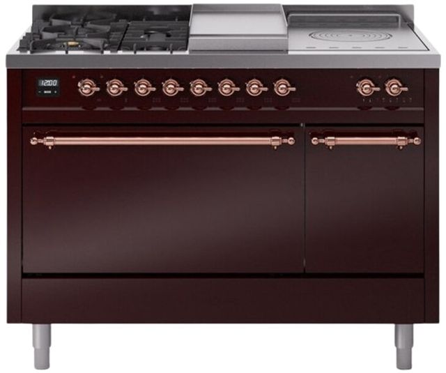 Ilve® Nostalgie II Series 48" Burgundy Pro Style Dual Fuel Range-0