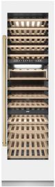 ZLINE Autograph Edition 24 in. 12.4 Cu. Ft. Triple Zone 100 Bottle Column Wine Cooler in White Matte and Polished Gold Accents-0