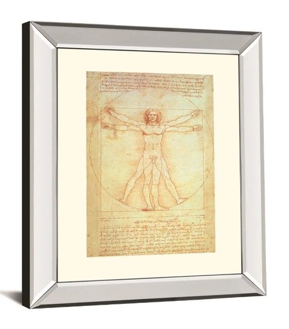 Classy Art Vituvian Man by Leonardo Da Vinci Mirrored Frame Wall Art-1