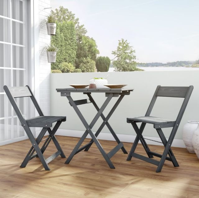 Linon Rockport 3-Piece Gray Wooden Outside Bistro Table Set-1
