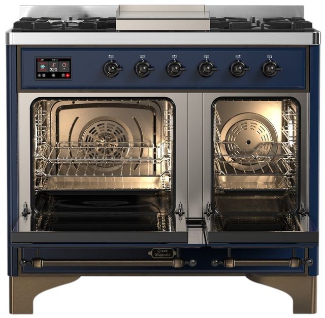 Ilve® Majestic III 40" Midnight Blue Pro Style Dual Fuel Liquid Propane Range with Triple Glass Door and Burnished Trim-1