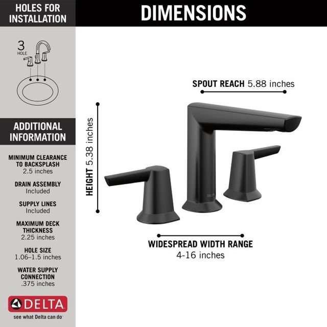 Delta Galeon® Matte Black 2-Handle Widespread Bathroom Faucet with Drain-3