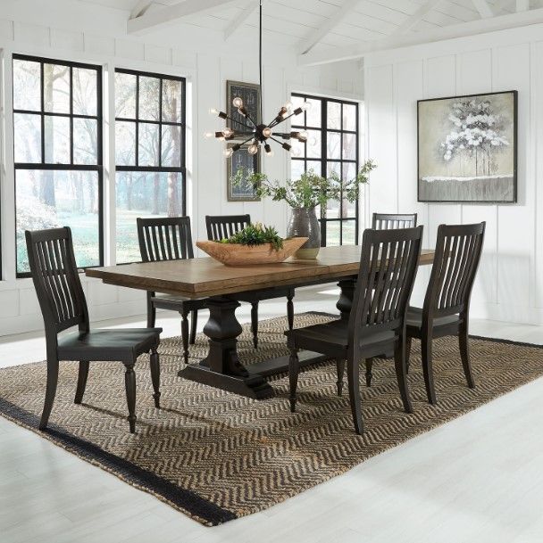 Liberty Furniture Harvest Home 7-Piece Barley Brown/Chalkboard Trestle Table Set-1