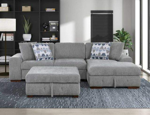 Homelegance® Raife 3-Piece Gray Sleeper Sectional with Right Chaise and Ottoman-1