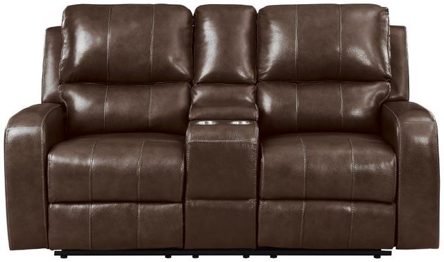 New Classic® Home Furnishings Linton Brown Leather Console Loveseat with Power Footrest-1