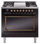 Ilve® Nostalgie II Noblesse 36'' Glossy Black Pro Style Dual Fuel Range with Burnished Trim-0