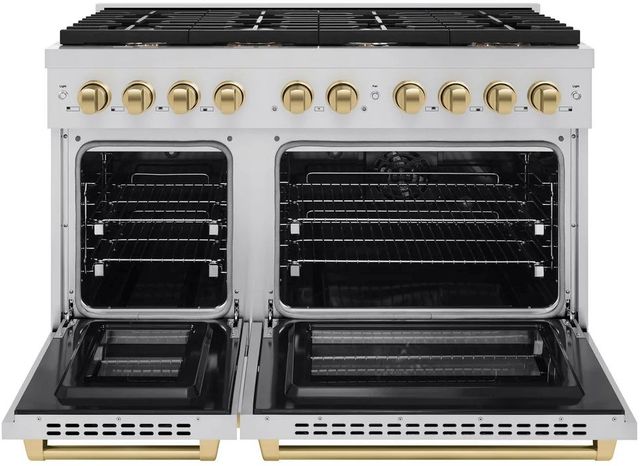 ZLINE Autograph Edition Paramount 48" Stainless Steel Pro Style Dual Fuel Range with Polished Gold Accents-1
