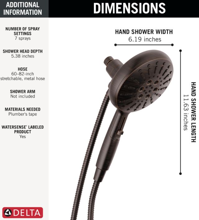 Delta Venetian Bronze 1.75 GPM 7-Setting SureDock® Magnetic Hand Shower-2