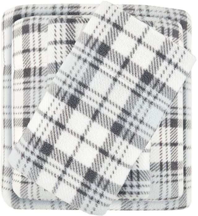 Olliix by True North by Sleep Philosophy 4 Piece Grey Plaid King Micro Fleece Sheet Set-0