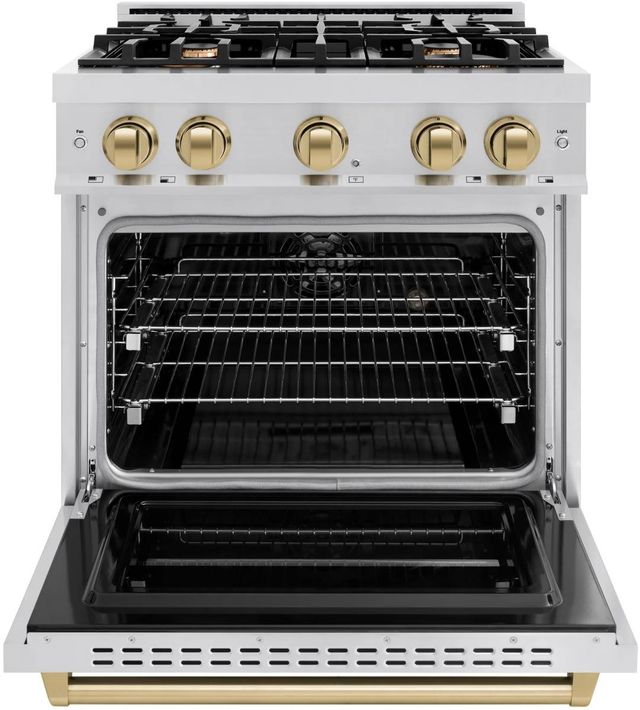 ZLINE Classic Autograph Edition 30" Stainless Steel Pro Style Dual Fuel Range with Champagne Bronze Accents-1