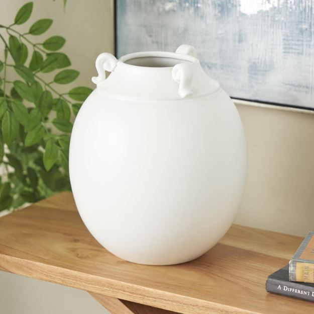 Deco Marche White Ceramic Vase with Scroll Handles-4