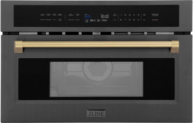 ZLINE Autograph Edition 30" 1.6 Cu. Ft. Black Stainless Steel Built-in Convection Microwave Oven with Champagne Bronze Accents-0