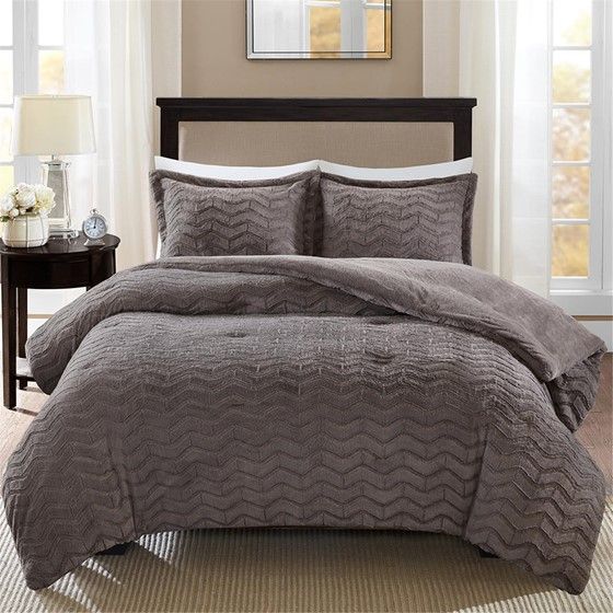 Olliix by Madison Park Sloan Grey Full/Queen Plush Down Alternative Comforter Mini Set-0