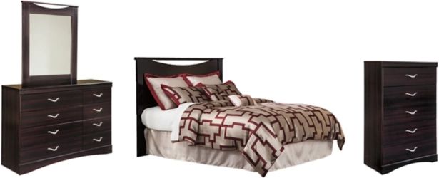 Signature Design by Ashley® Zanbury 4-Piece Merlot Queen/Full Panel Headboard with Mirrored Dresser and Chest Set-0