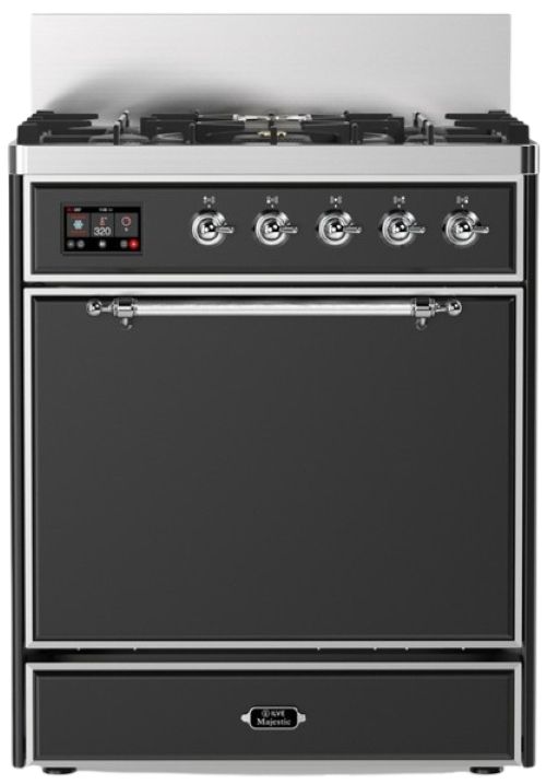 Ilve® Majestic III 30" Graphite Matte Pro Style Dual Fuel Natural Gas Range with Solid Door and Chrome Trim-0