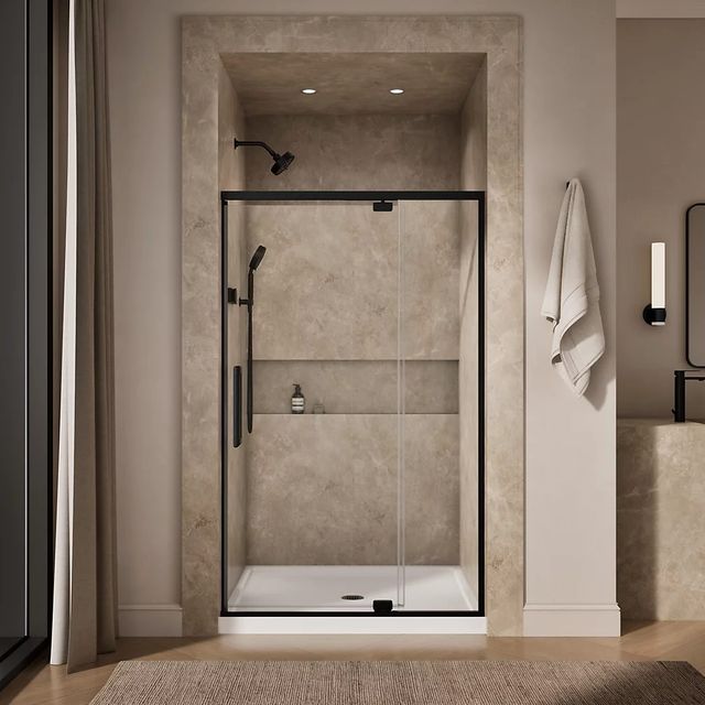 KOHLER Statement™ Matte Black 76" x 42" - 48" Pivot Shower Door with Controlled Close®-3