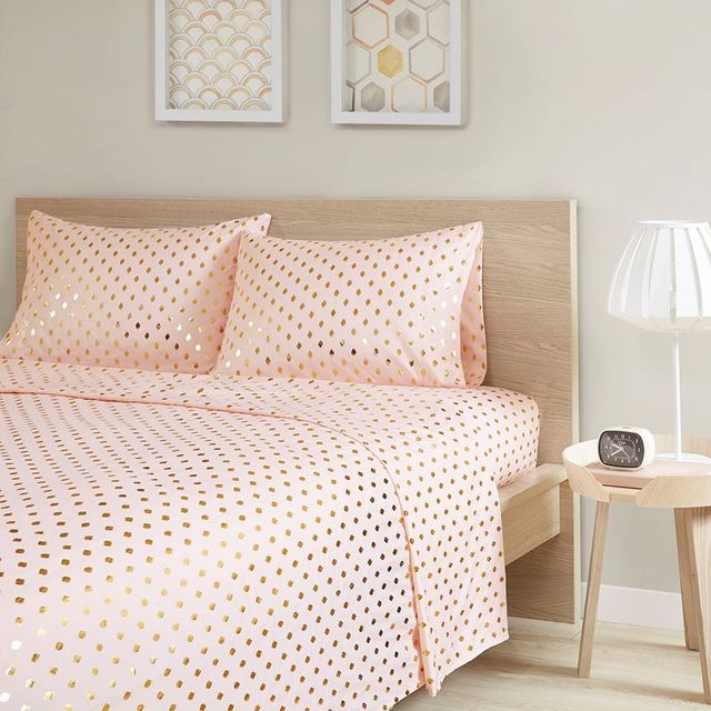 Olliix by Intelligent Design Blush/Gold Twin Metallic Dot Printed Sheet Set-4