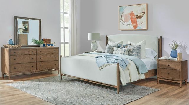 Flexsteel® Verona Brown Oak/Cream King Upholstered Panel Bed-1