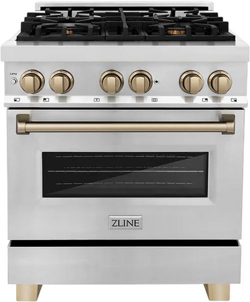 ZLINE Autograph Edition 30" Stainless Steel Pro Style Dual Fuel Range with Champagne Bronze Accents-0