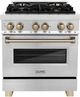 ZLINE Autograph Edition 30" Stainless Steel Pro Style Dual Fuel Range with Champagne Bronze Accents-0