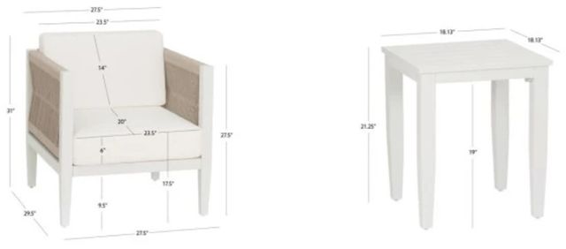 Linon Calabash 3-Piece White Aluminum/Fabric Outdoor Conversation Set-2