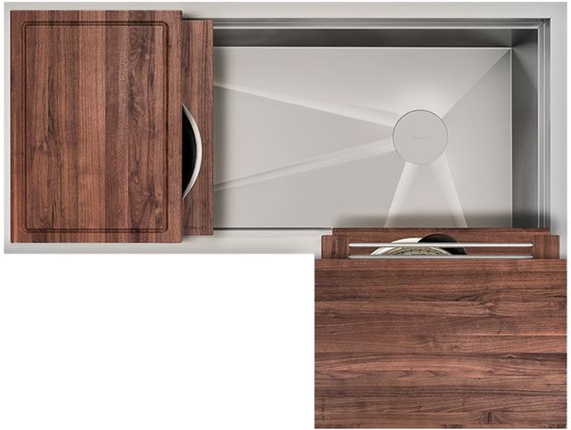 The Galley® American Black Walnut Ideal Corner Workstation 4X3C with Five Tool Culinary Kit-0