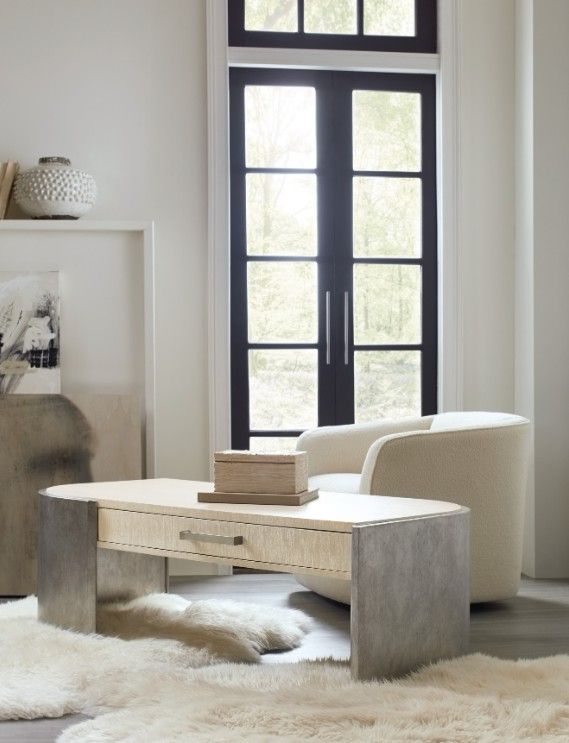 Hooker® Furniture Melange Silverfrost Light Wood Cocktail Table with Silver Base-1