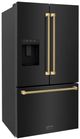 ZLINE Autograph Edition 36" 28.9 Cu. Ft. Black Stainless Steel Standard-Depth French Door Fingerprint-Resistant Refrigerator with External Water Dispenser and Dual Ice Maker in Polished Gold Helix Handles-2