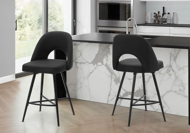 Monarch Specialties Inc. 2-Piece Black 39" Faux Leather Swivel Counter Stool Set-1