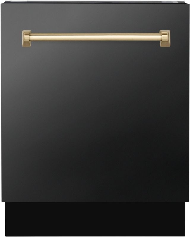 Zline Autograph Edition Tallac Series 24" Black Stainless Steel Top Control Built in Dishwasher with Polished Gold Handle-0