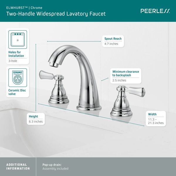 Peerless Elmhurst® Chrome 2-Handle Widespread Bathroom Faucet-1