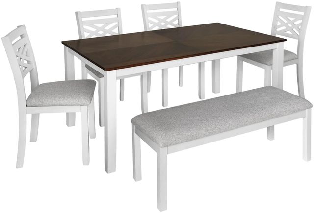 Elements International Brooks 6-Piece Gray/Medium Brown/White Dining Set-0