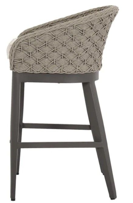 Sunset West Marbella Stone Gray Aluminum/Olefin Rope Outdoor Bar Stool with Echo Ash Cushion-2