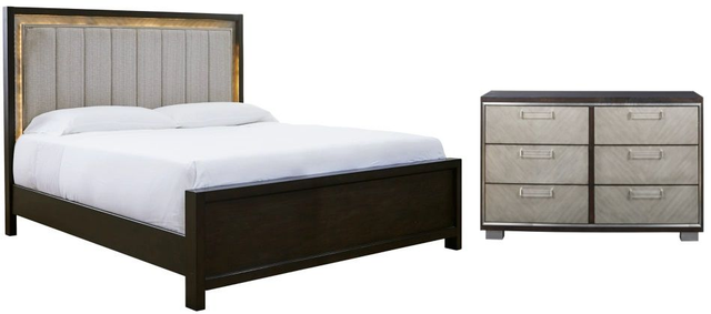 Signature Design by Ashley® Maretto 2-Piece Two-Tone King Upholstered Panel Bed Set-0