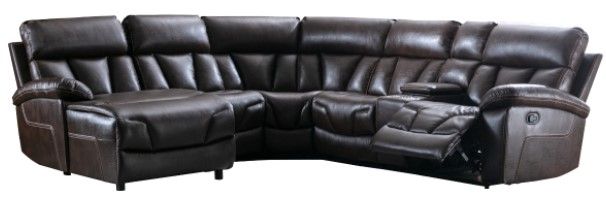 Mazin Furniture Newton 6-Piece Deep Brown Manual Modular Reclining Sectional with Left Side Chaise and Wireless Charger Console-1