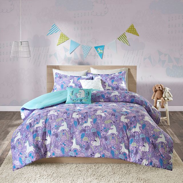 Olliix by Urban Habitat Kids Lola Purple Full/Queen Unicorn Cotton Comforter Set-1