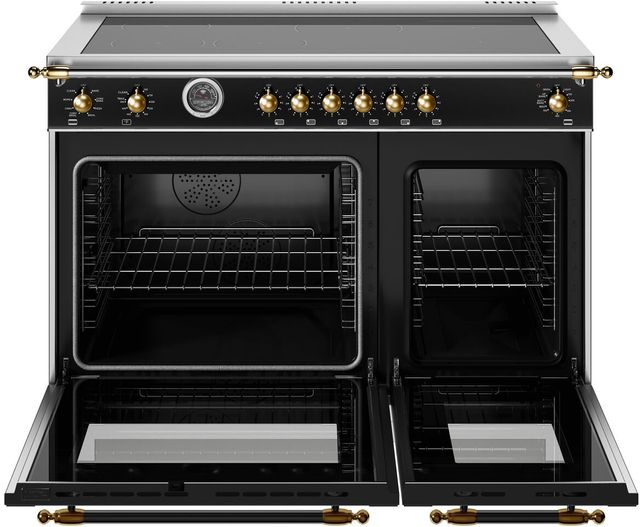Bertazzoni Heritage Series 48" Fingerprint Resistant Nero Matt Pro Style Induction Range with Gold Accents-1