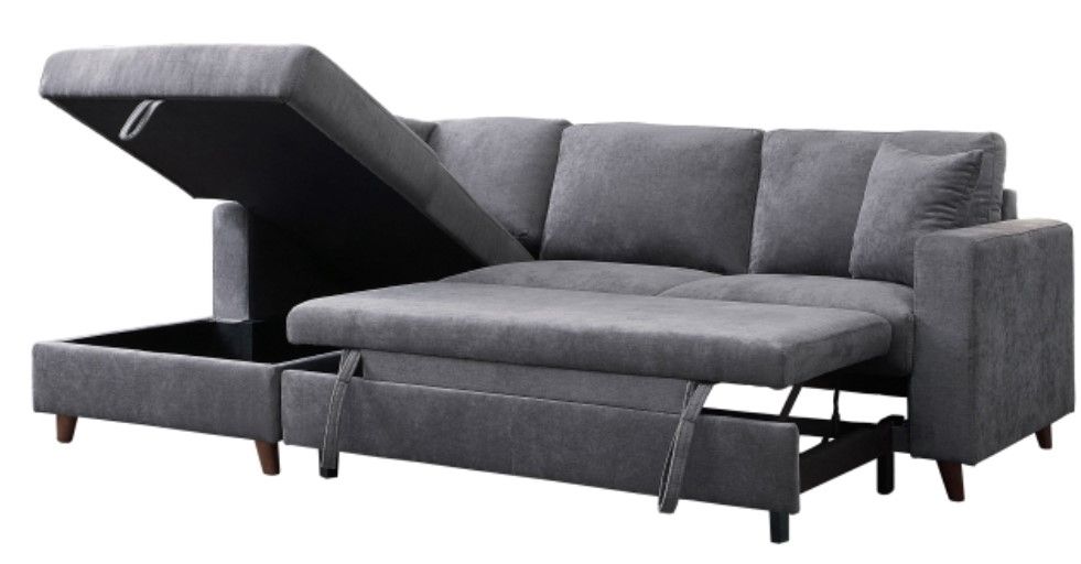 Mazin Furniture Jordan 2-Piece Dark Gray Left-Arm Facing Pullout Sleeper Sectional and Storage Chaise