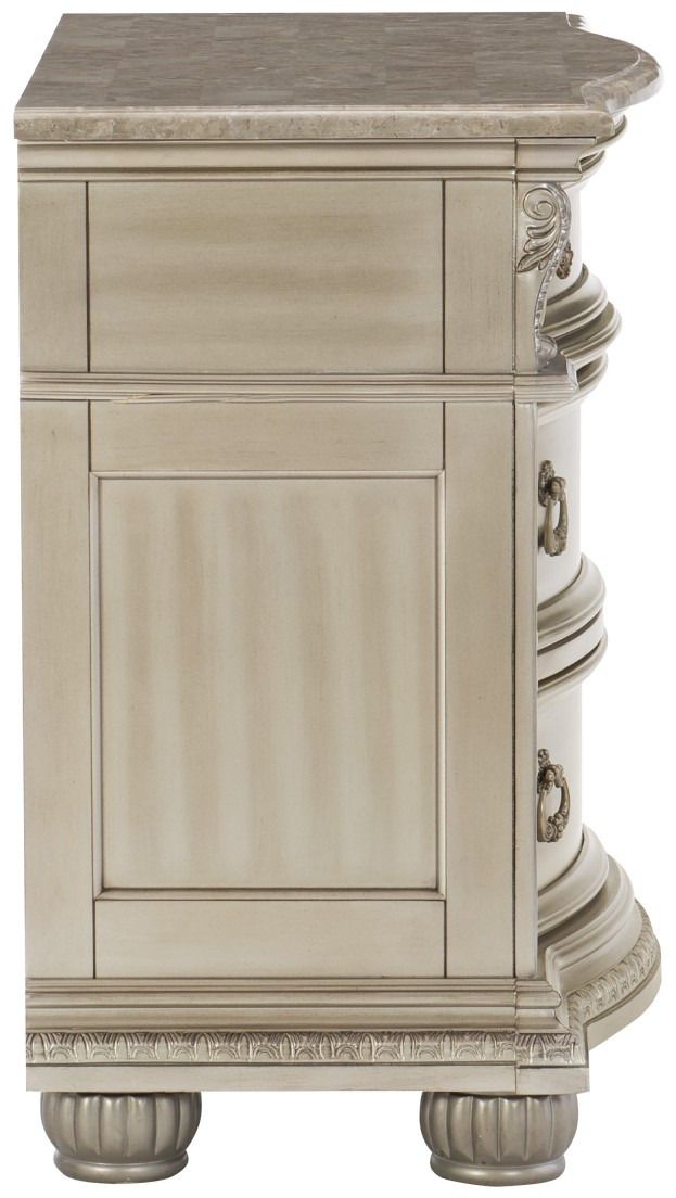 Mazin Furniture Cavalier Silver Nightstand with Marble Top-3