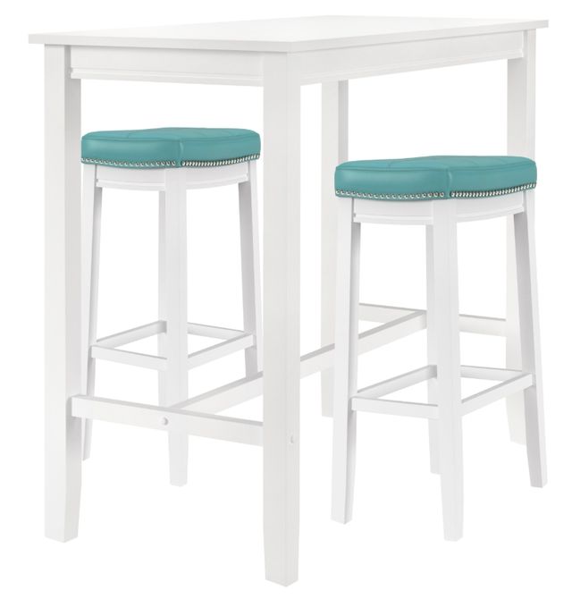 Linon Claridge 3-Piece Teal/White Bar Height Dining Table Set - Main Image