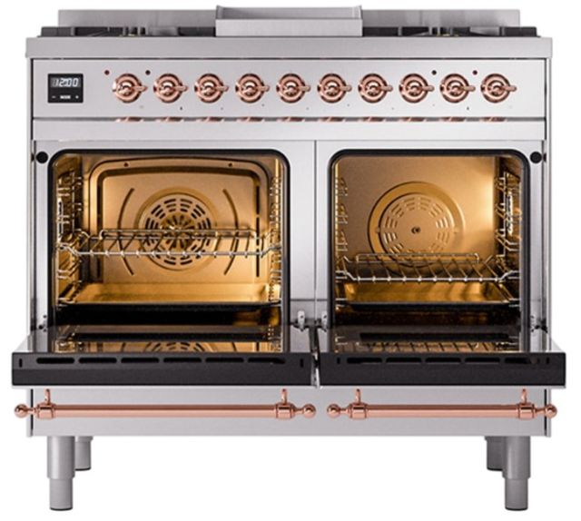 Ilve® Nostalgie II Noblesse 40'' Stainless Steel Pro Style Dual Fuel Range with Copper Trim-1